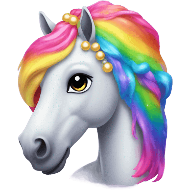 Lisa frank horse with pearls in rainbow hair emoji