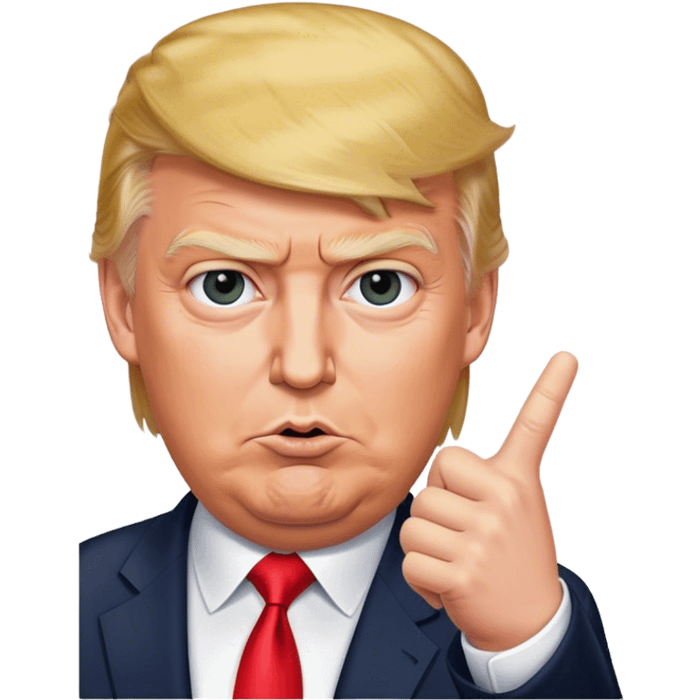 Donald Trump is pointing his finger up, don't make big eyes, hyper-realistic emoji