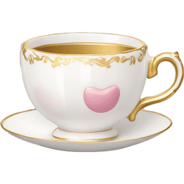 White porcelain teacup with pink and gold details emoji