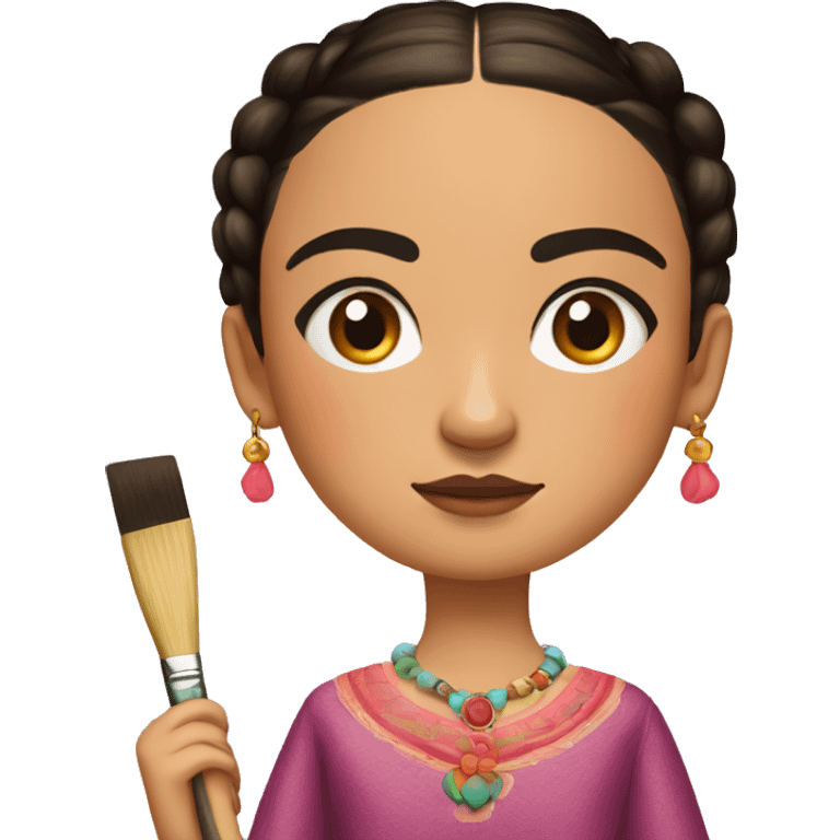 full body frida kahlo unibrow kid with paintbrush emoji