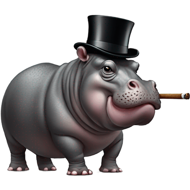 Hippo wearing a top hat with a cane smoking a cigar emoji