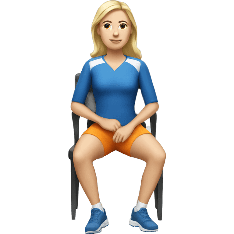 white woman in sport sitting down on a chair emoji