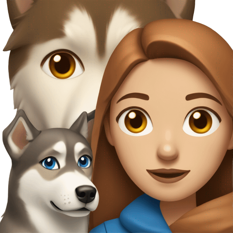 Woman brown hair blue eyes with Husky Copper beige  emoji