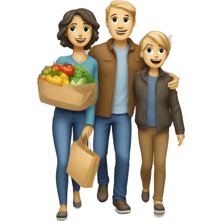 Caucasian family shopping in a market emoji