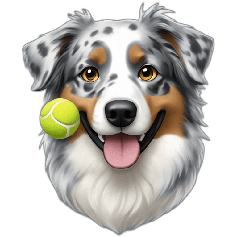 blue merle australian shepherd with tennis ball in mouth emoji