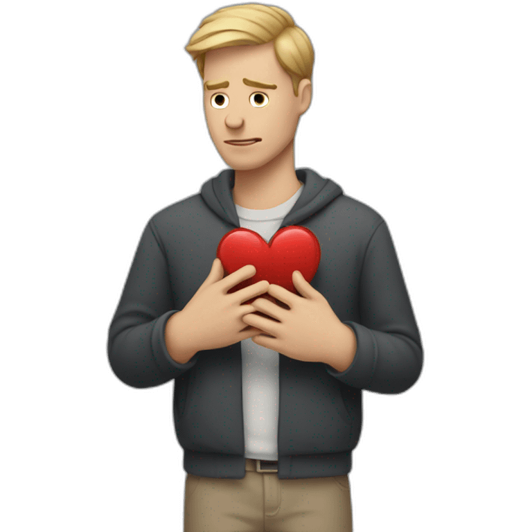 White man holding a broken heart emoji