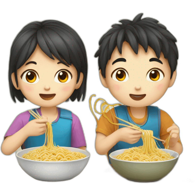 boy and girl eating noodles chinese emoji