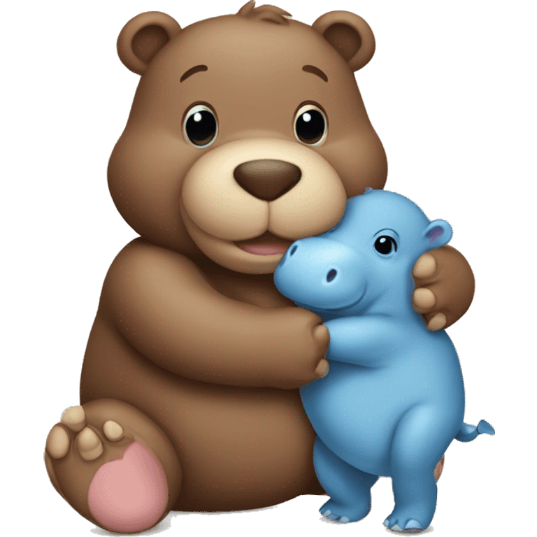 brown teddy bear holding baby hippo emoji