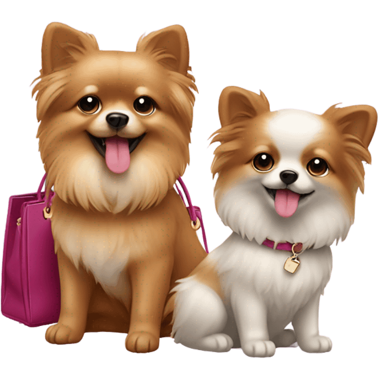 Two Pom dogs with birkin bag emoji