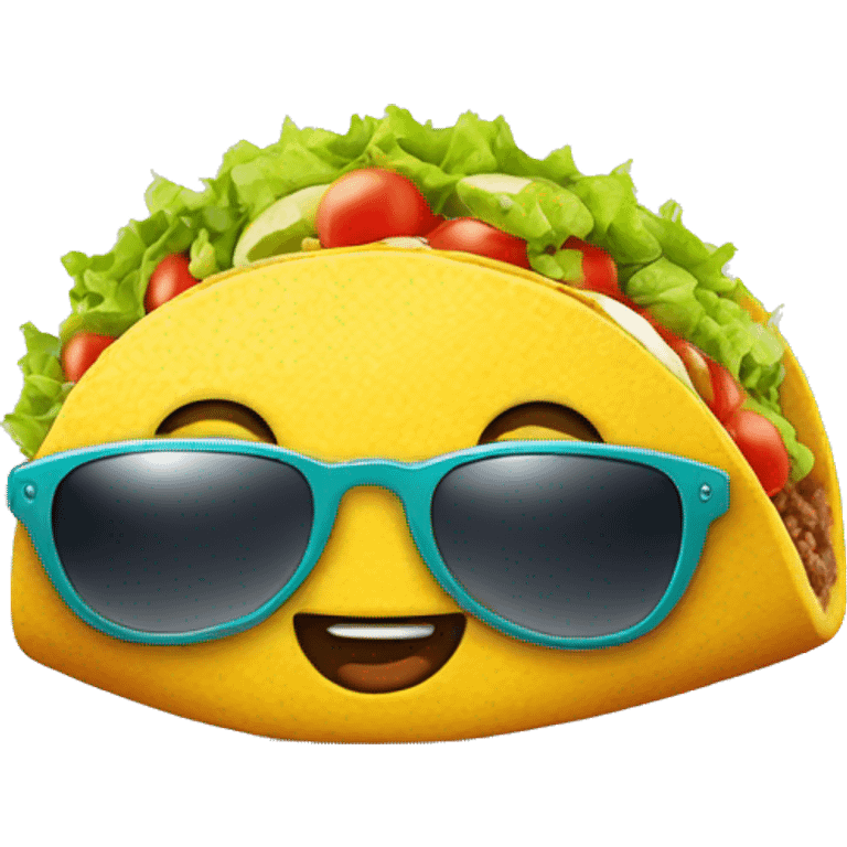 Imagine a taco with a big grin, sporting a pair of cool sunglasses, as if it's ready for a sunny day at the beach. emoji