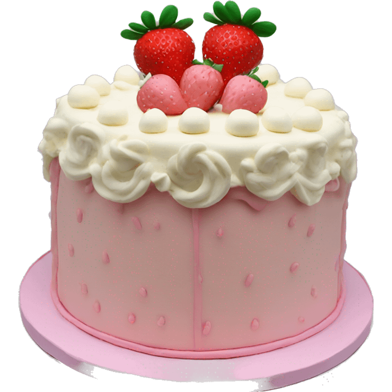 Light Pink strawberries and cream birthday cake  emoji