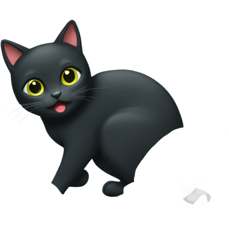 black cat that play with green leaves emoji