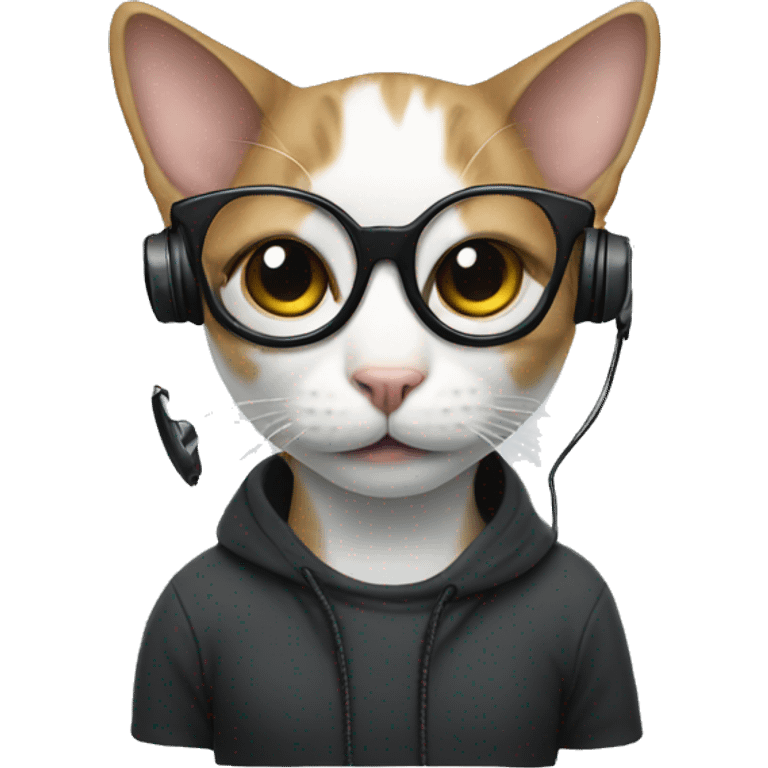 cat with black glasses and headset emoji