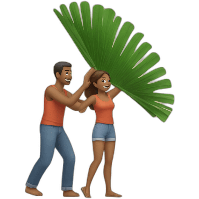 woman fanning a man above him with palm leaves emoji