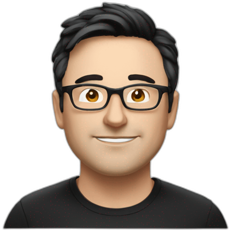 Middle aged lean white man with black hair & glasses wearing Tesla T-shirt inside Black Tesla Model 3 emoji