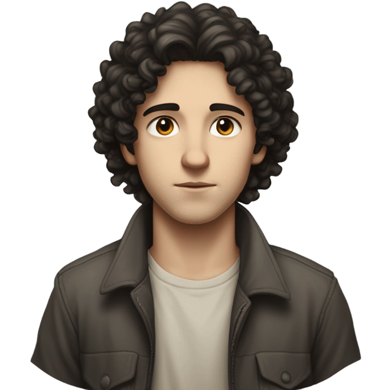 "A young man, standing, with dark curly hair, pale skin, and a thin build. He has a humble, thoughtful expression and wears simple, slightly worn clothing. A subtle Star of David appears nearby." emoji