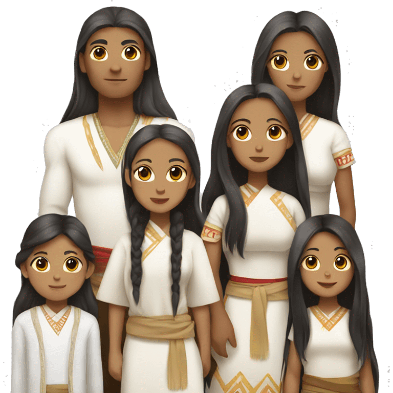 indigenous Kogui family with white clothing and long hair emoji