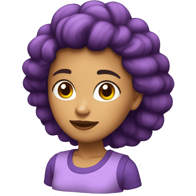 chica de pelo largo color castaño y blusa sin mangas color morado emoji