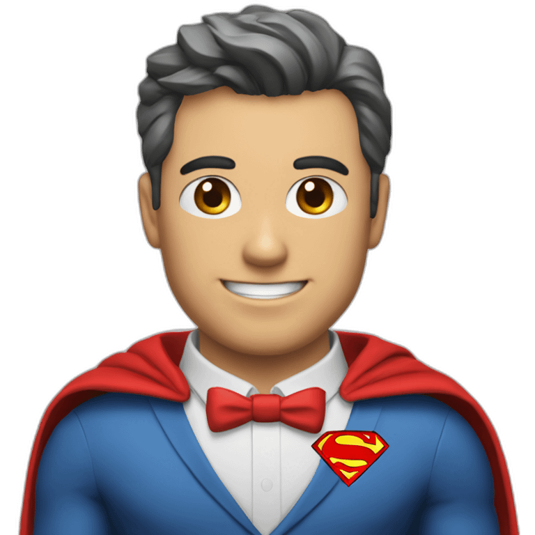 An employee of a real estate agency in a Superman suit with a red letter e on his chest emoji