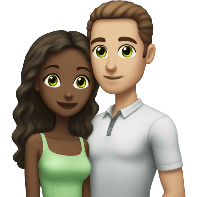 balding white guy with green eyes kissing darker girl with dark brown hair and brown eyes emoji