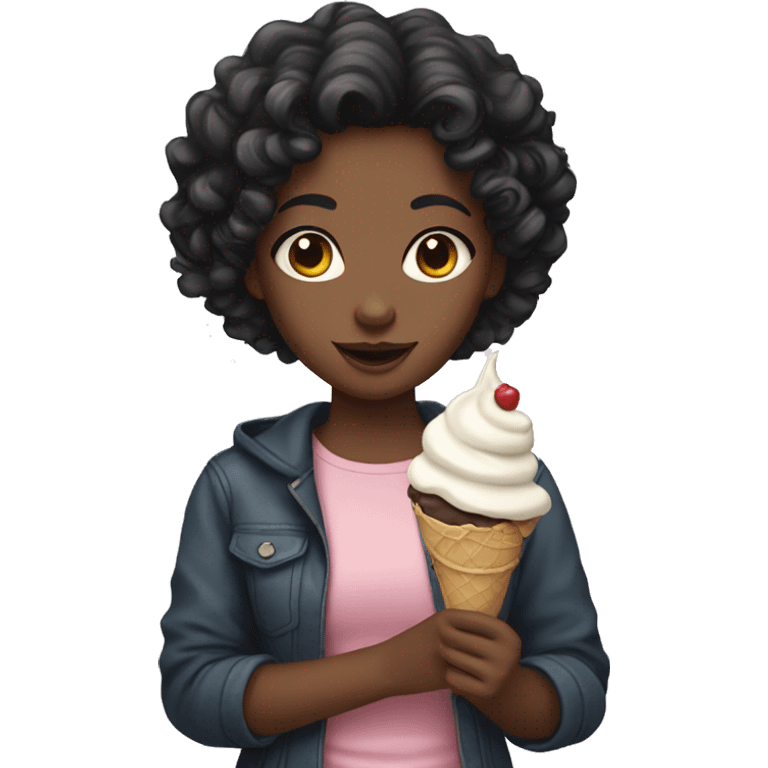 girl with curly black hair and ice cream emoji