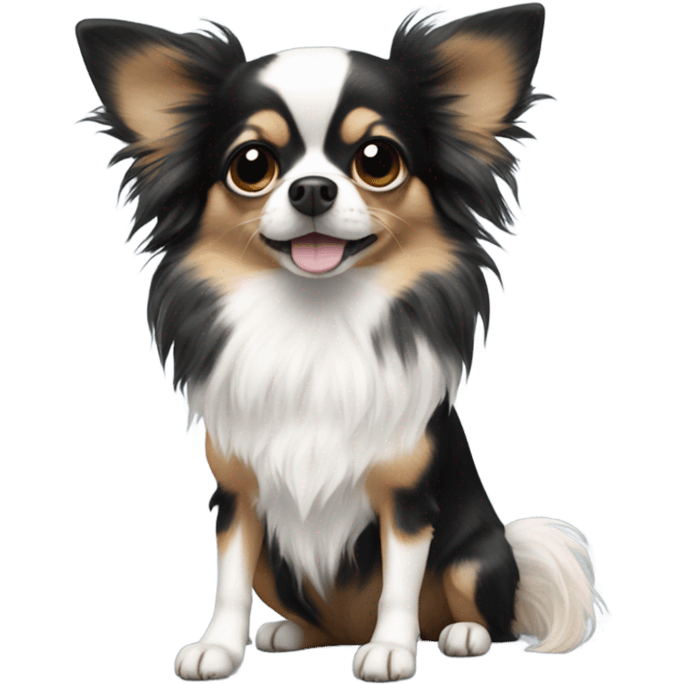 Long-haired black and white chihuahua emoji