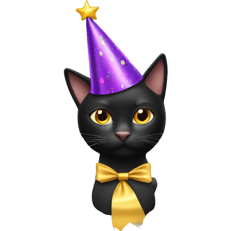 Black cat with a party hat emoji