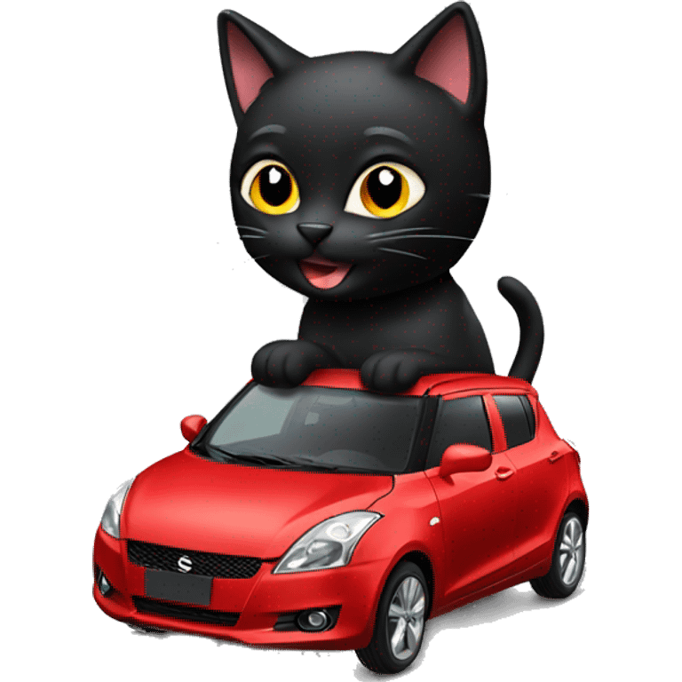 Black cat driving red suzuki swift emoji