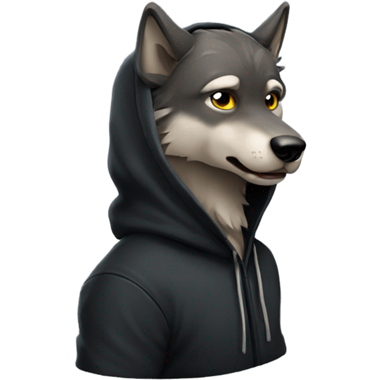 Alpha wolf wearing a black hoodie  emoji