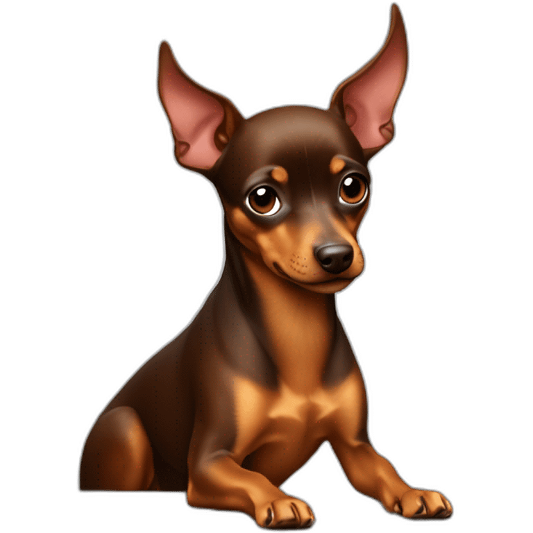 Miniature Pinscher, brown coat, marketing maestro, persuasive skills, developer ingenuity, god-like aura, conquer market. emoji