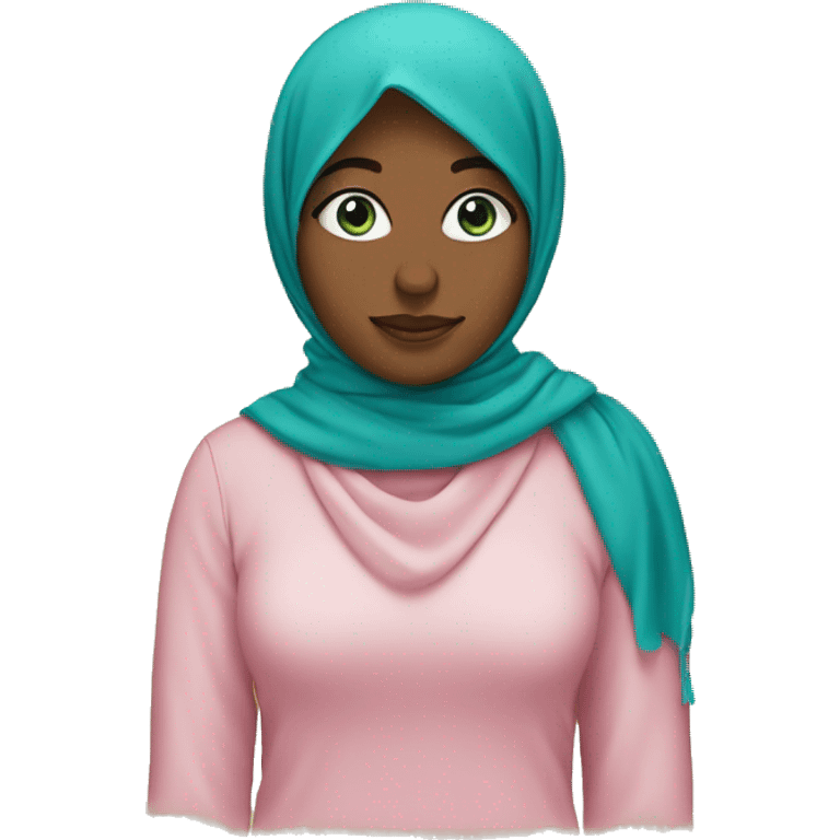 woman muslim in a pink scarf with blue green eyes emoji