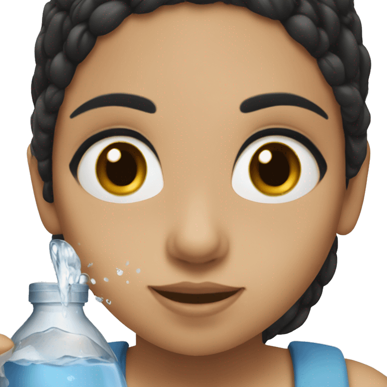 A girl with black hair and brown eyes drinking water  emoji