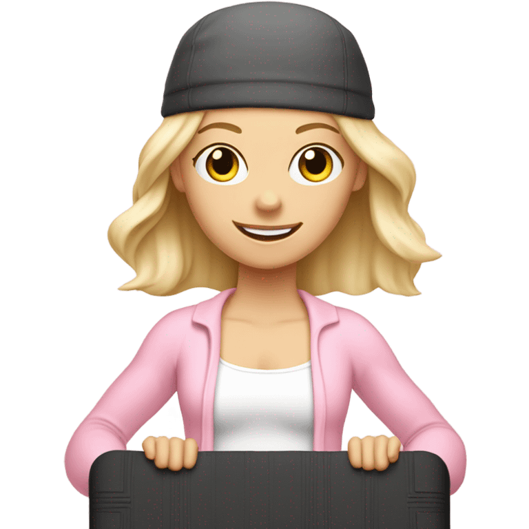 A blonde white Pilates girl in light pink clothes with fitness mat emoji