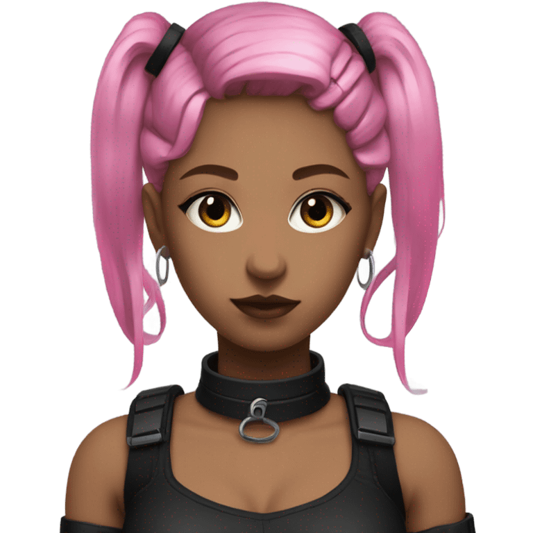 cyberpunk girl, pink twintails, black collar, black crop top emoji