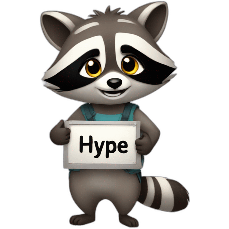 anime raccoon holding a sign that reads "hype" emoji