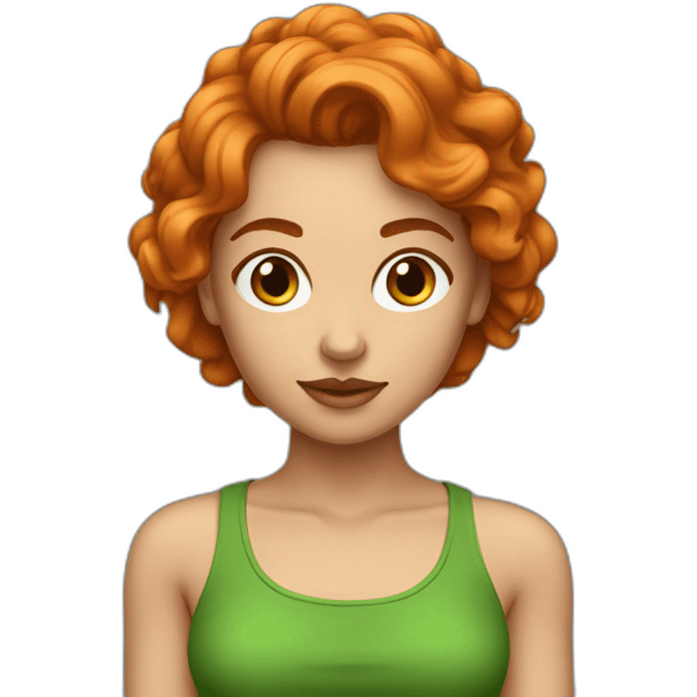 Femme avec les cheveux Roux foncé avec un crop top vert emoji