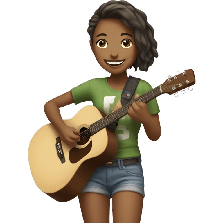 smiling girl in shorts playing guitar  emoji