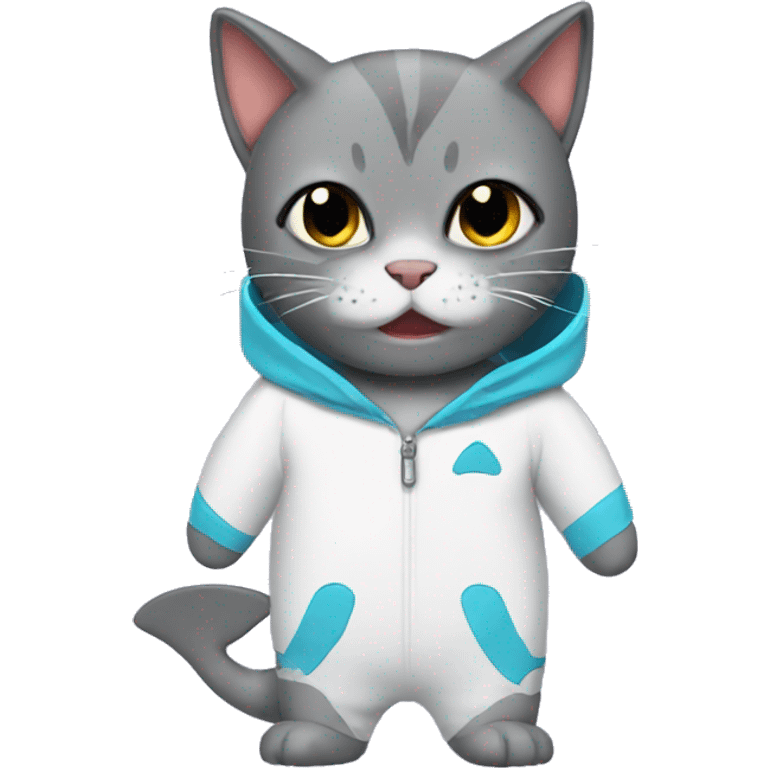 Cat with a shark onesie emoji