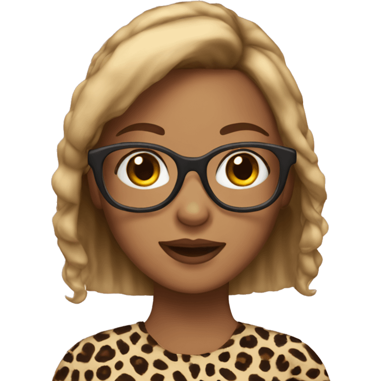 girl with brown hair and blonde highlights and cheetah glasses  emoji