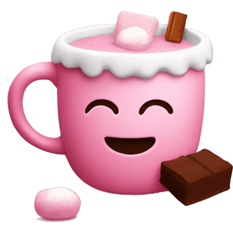 mug with cacao with marshmallow pink christmas mood emoji