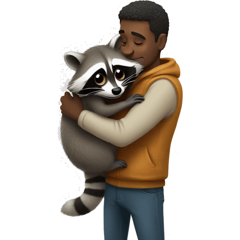 man huging racoon emoji