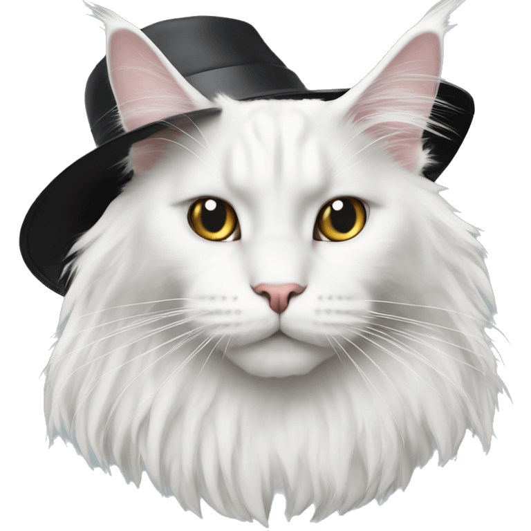 White Maine Coon with black hat emoji