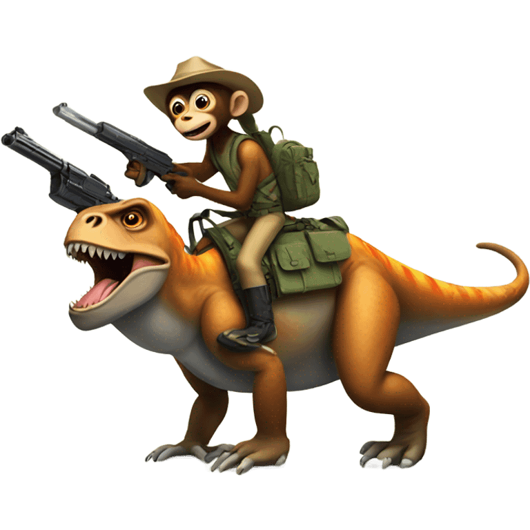 Monkey with gun riding dinosaur emoji