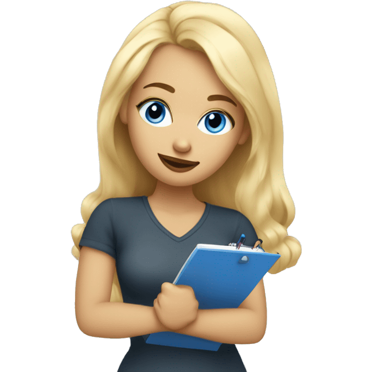 Blonde hair blue eyed woman sketching on a notepad emoji