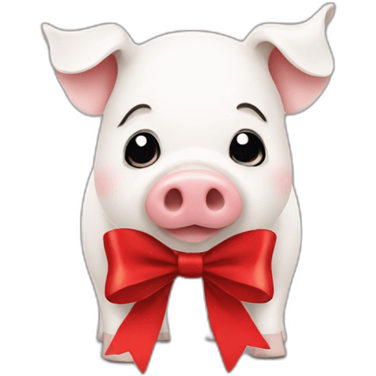 White pig with a red bow  emoji