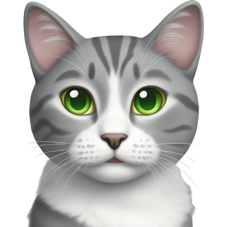 Grey and white cat with green eyes  emoji