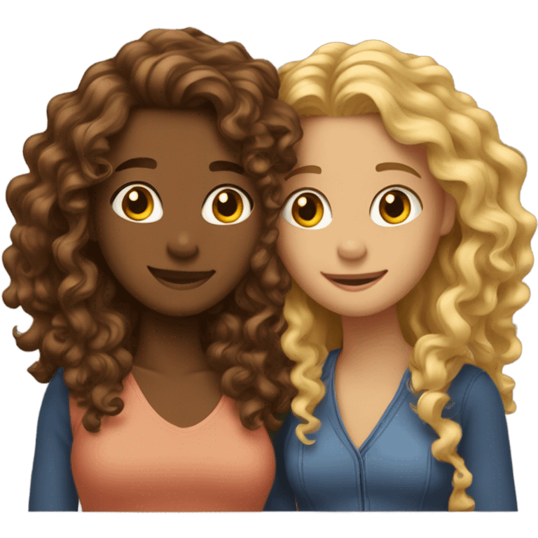 Hug two girlfriends one with long curly hair  emoji