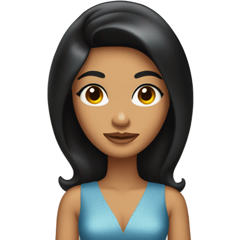 Tanned woman with long black hair wearing 1960s style dress and hair emoji