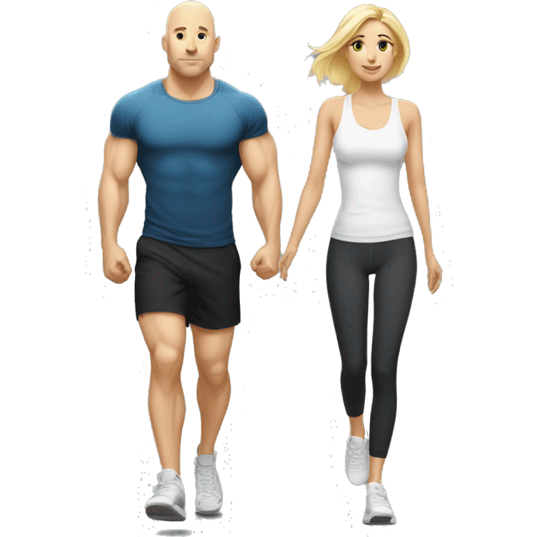 Blond girl going to the gym with a bald guy with white beart emoji