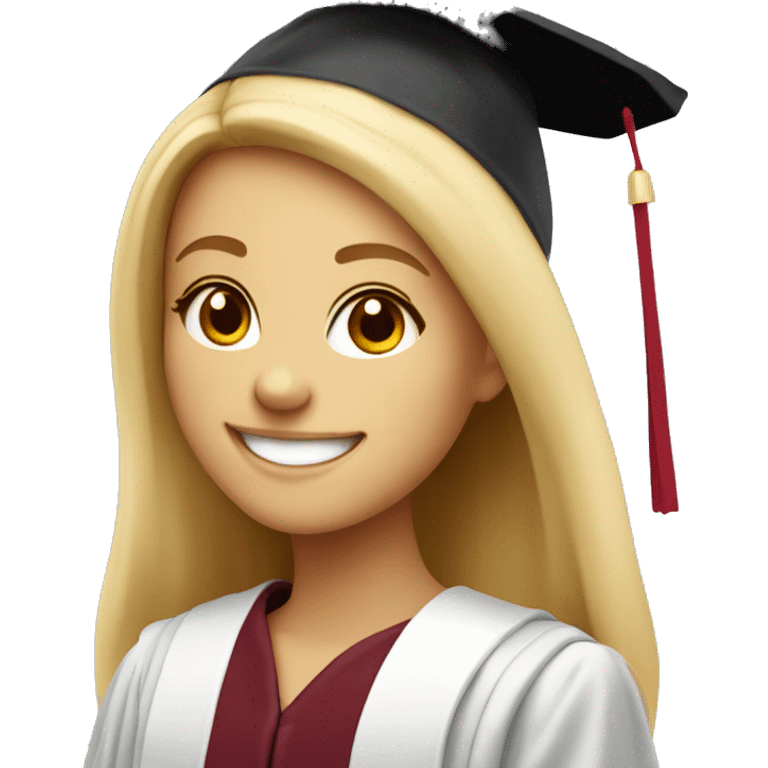 Blonde girl smiling wearing graduation cap with university of Chicago Loyola emoji